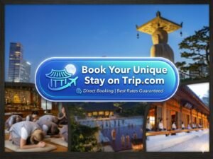 Blue call-to-action banner encouraging travelers to check Trip.com for unique stays in Korea.