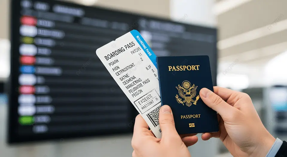 Passport and boarding pass ready for international travel to South Korea