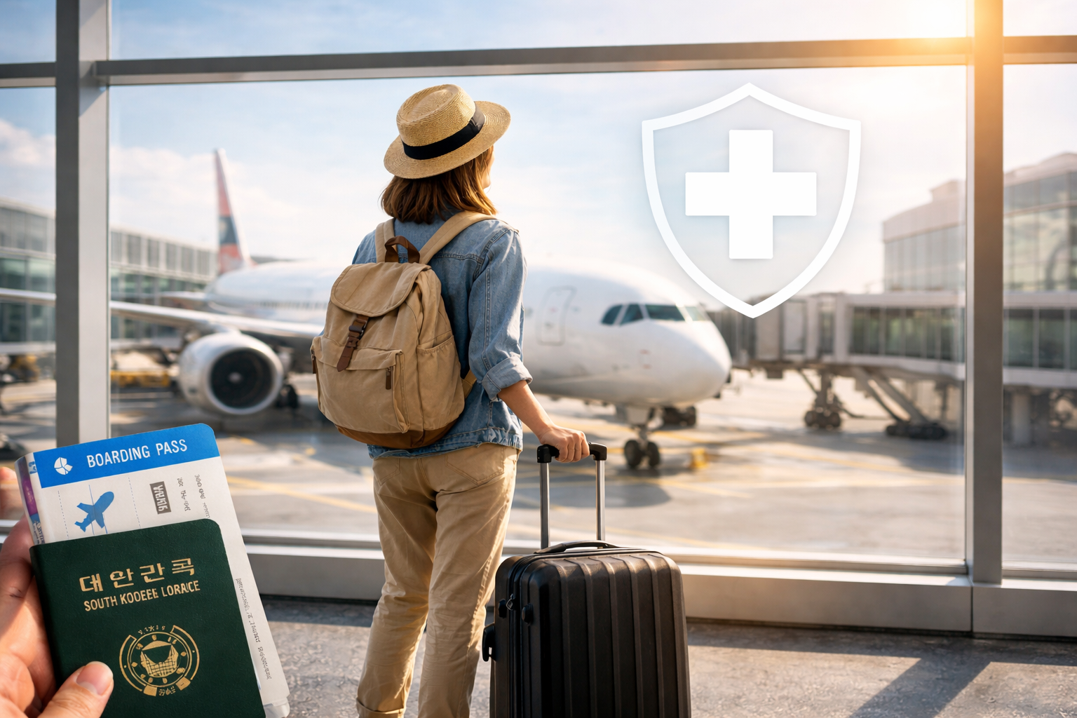 Traveler preparing travel insurance documents before visiting South Korea